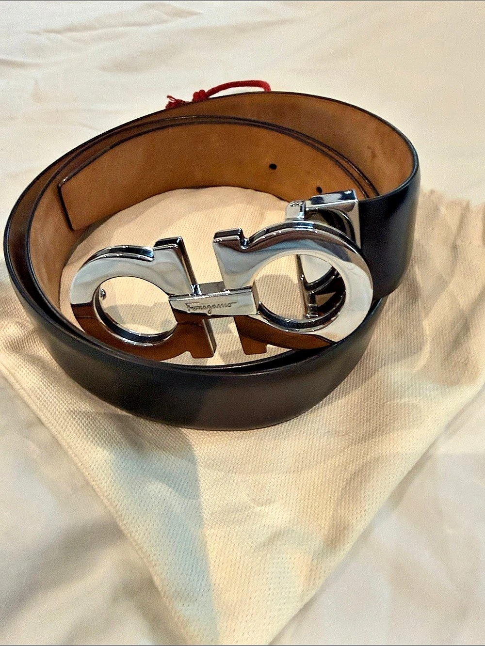 Salvatore Ferragamo Double Gancini Leather Belt Black